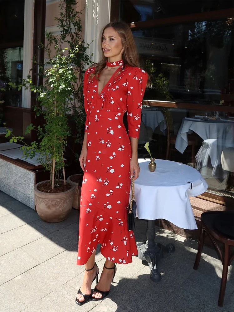 Floral Print Slim Fit Long Dress Women Chic V-neck Puffed 3/4 Sleeves Mermaid Hem Dresses Summer Lady Elegant Daily Vestido 2026
Floral Print Slim Fit Long Dress Women Chic V-neck Puffed 3/4 Sleeves Mermaid Hem Dresses Summer Lady Elegant Daily Vestido 2026