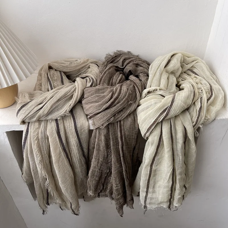 Japanese Style Striped Cotton Linen Scarf Women Breathable Simple Travel Scarves Long Soft Shawls and Wraps Short Tassel Bufanda
Japanese Style Striped Cotton Linen Scarf Women Breathable Simple Travel Scarves Long Soft Shawls and Wraps Short Tassel Bufanda