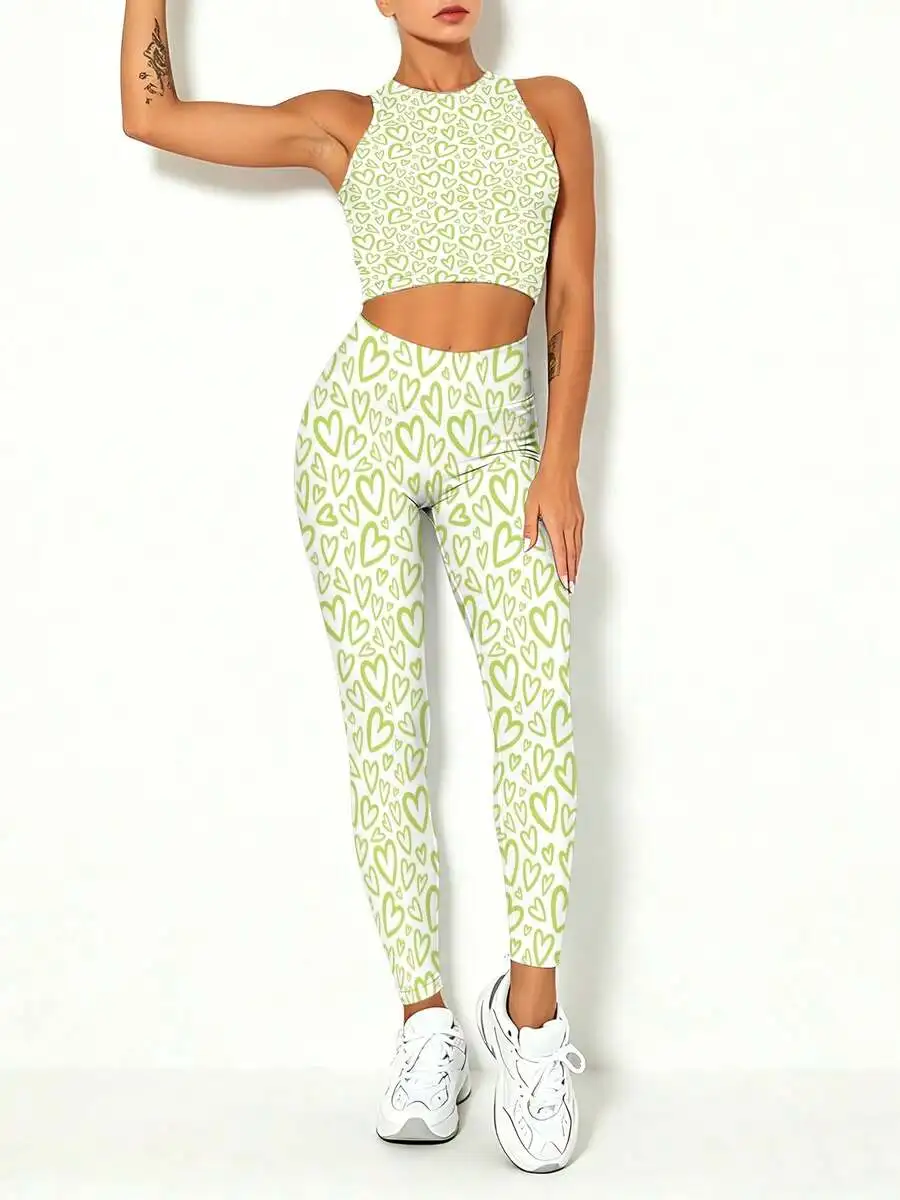 Womens Slim Fit Heart Print Yoga Set Crop Top And Leggings Casual Activewear
Womens Slim Fit Heart Print Yoga Set Crop Top And Leggings Casual Activewear