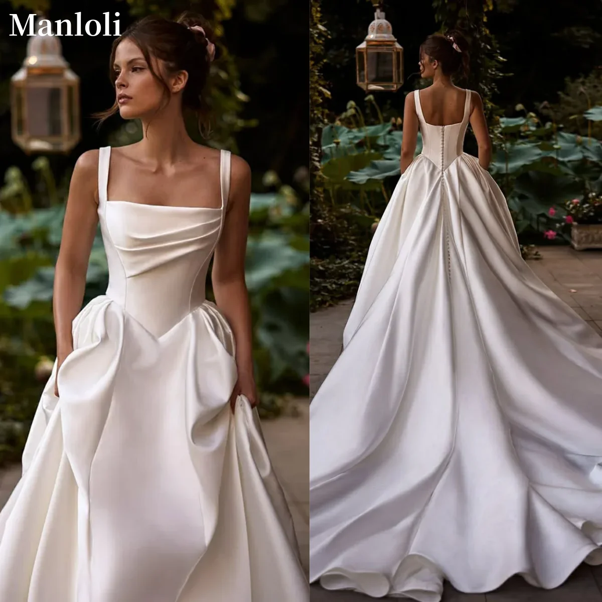 2026 Elegant Retro Satin Wedding Dress Spaghetti Strap Straps Square Collar A-line Bridal Ball Dress Customization
2026 Elegant Retro Satin Wedding Dress Spaghetti Strap Straps Square Collar A-line Bridal Ball Dress Customization