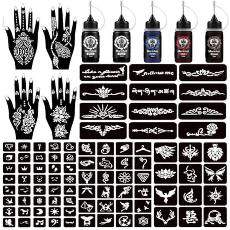 Henna tattoo kit Temporary Tattoo Kits 5 cones 96 Stencils Gifts for DIY Art Party
Henna tattoo kit Temporary Tattoo Kits 5 cones 96 Stencils Gifts for DIY Art Party