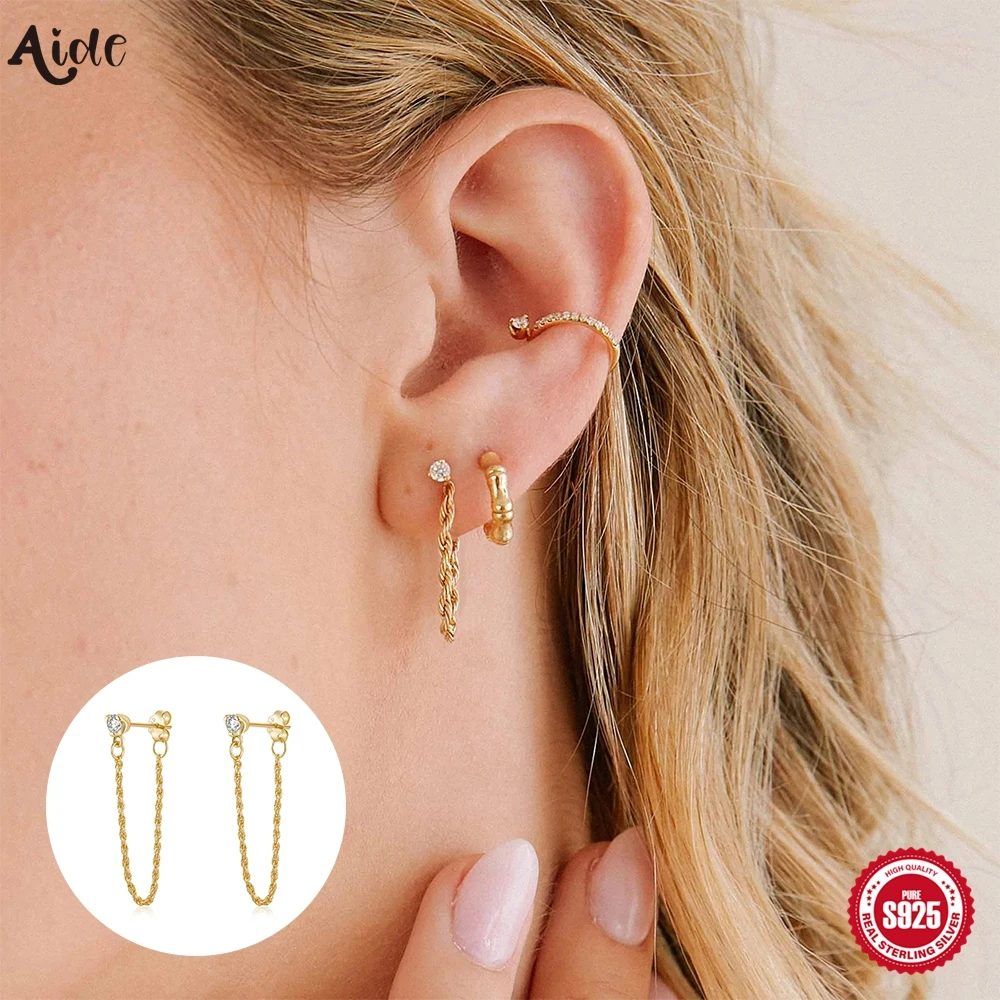 Aide S925 Sterling Silver Delicate Dangle Earrings 18K Gold-Plated Round Zircon Twisted Chain Studs for Women Minimalist Luxury
Aide S925 Sterling Silver Delicate Dangle Earrings 18K Gold-Plated Round Zircon Twisted Chain Studs for Women Minimalist Luxury