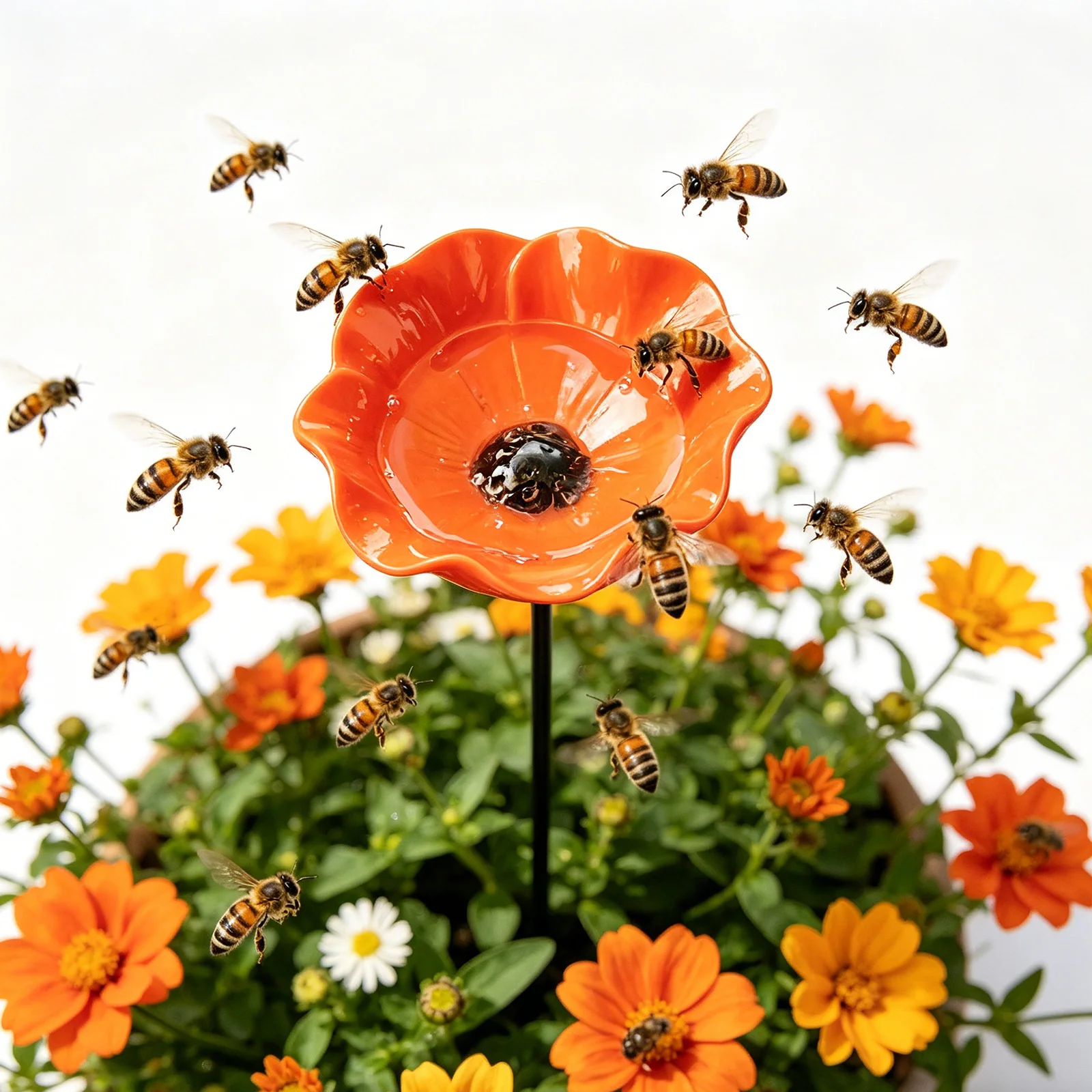 Bee Watering Station with Flower Design Butterfly Feeder Bird Bath Metal Flower Garden Stake Hummingbird Feeder for Outdoor Garden Yard Lawn Decor (Orange)
Bee Watering Station with Flower Design Butterfly Feeder Bird Bath Metal Flower Garden Stake Hummingbird Feeder for Outdoor Garden Yard Lawn Decor (Orange)