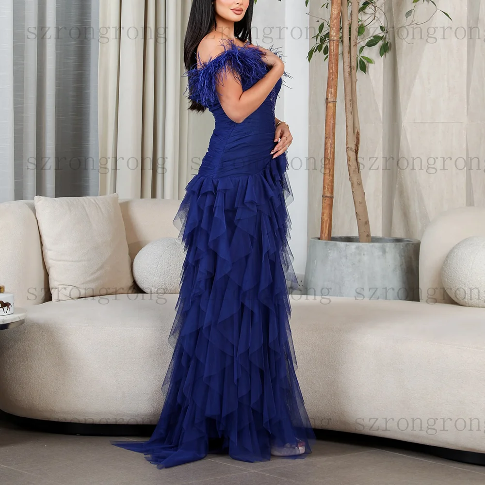 customization V-Neck Evening Dresses Off The Shoulder Feathers A-Line Side High Slit Prom Gown Tiered Draped Long Party Dress
customization V-Neck Evening Dresses Off The Shoulder Feathers A-Line Side High Slit Prom Gown Tiered Draped Long Party Dress