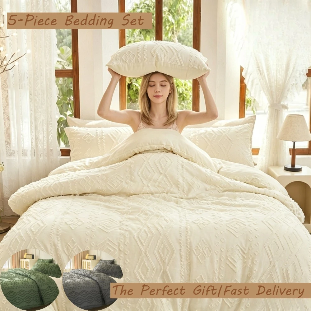 5-Piece Tufted Duvet Cover Set | Textured Geometric Weave Duvet Cover & Pillowcases | All-Season Use | Perfect Gift for Birthday
5-Piece Tufted Duvet Cover Set | Textured Geometric Weave Duvet Cover & Pillowcases | All-Season Use | Perfect Gift for Birthday