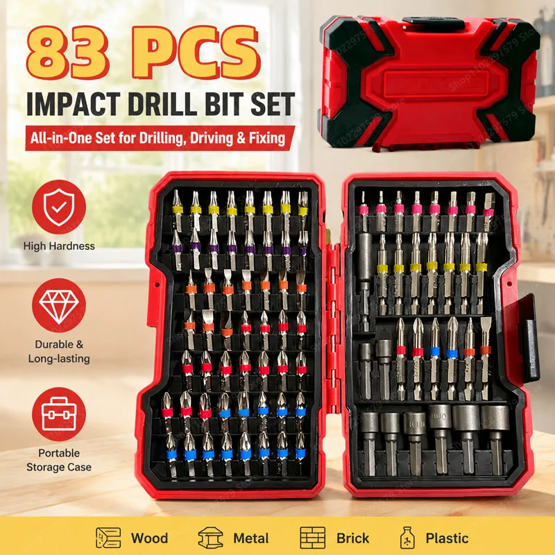 83-Piece Impact Drill Bit Set, Various Specifications, With Protective Cover, Suitable For Car Repair And Furniture Repair.
83-Piece Impact Drill Bit Set, Various Specifications, With Protective Cover, Suitable For Car Repair And Furniture Repair.