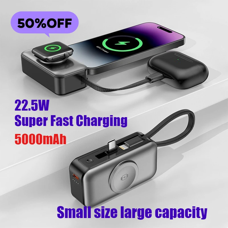 5000mAh Fast Charging Wireless Portable Power Bank Multi-functional Charger for Smartwatches Earphones Smartphones
5000mAh Fast Charging Wireless Portable Power Bank Multi-functional Charger for Smartwatches Earphones Smartphones