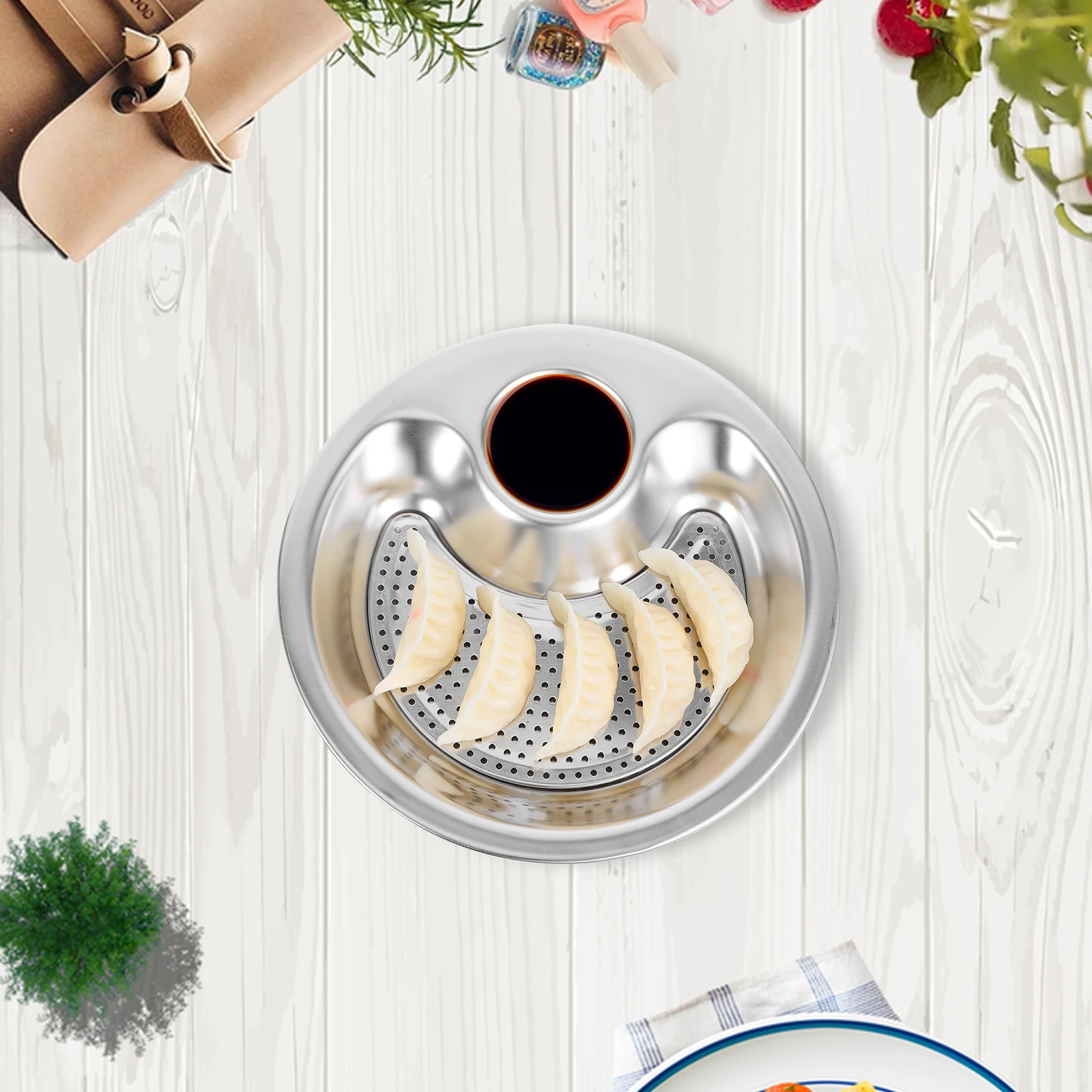 Stainless Steel Dumpling Plate Round Double Layer Serving Plate Vinegar Dish 2 Compartments Snack Salad Dessert Appetizer
Stainless Steel Dumpling Plate Round Double Layer Serving Plate Vinegar Dish 2 Compartments Snack Salad Dessert Appetizer