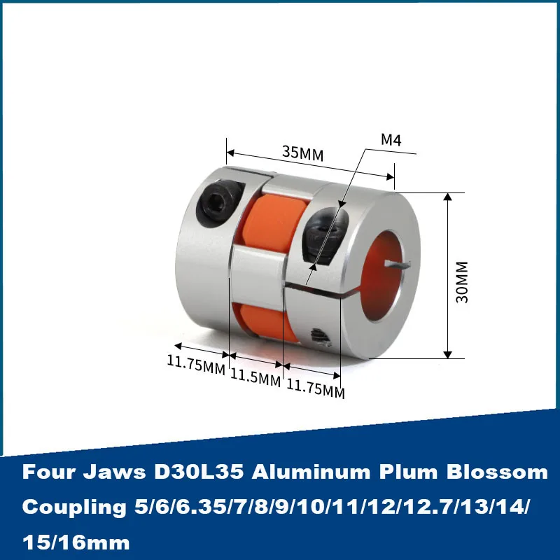 1PCS Four Jaws Aluminum Plum Blossom Coupling Stepping Servo Motor Available Coupling 5/6/6.35/7-12/12.7/13-16mm D30L35
1PCS Four Jaws Aluminum Plum Blossom Coupling Stepping Servo Motor Available Coupling 5/6/6.35/7-12/12.7/13-16mm D30L35