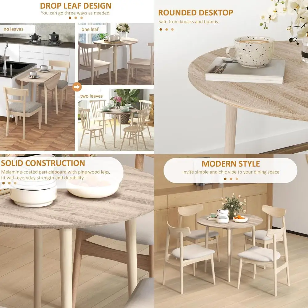 Compact 35 Round Drop Leaf Dining Table, Space-Saving for Small Kitchens, Solid Wood Legs, Oak Finish
Compact 35 Round Drop Leaf Dining Table, Space-Saving for Small Kitchens, Solid Wood Legs, Oak Finish