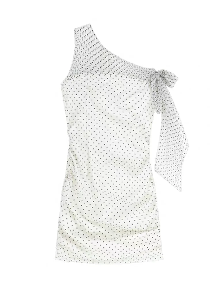 Women Asymmetry Short Polka Dot Dress Fashion One Shoulder Sleeveless Bodycon Dresses Summer Lady Vacation Robes 2024
Women Asymmetry Short Polka Dot Dress Fashion One Shoulder Sleeveless Bodycon Dresses Summer Lady Vacation Robes 2024