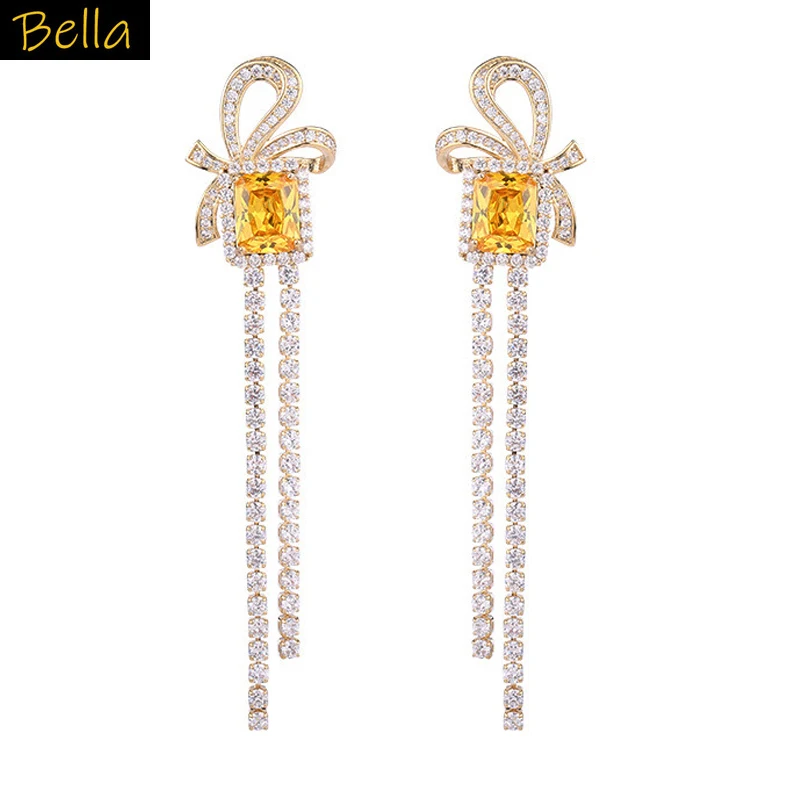 yellow pink green long chain earrings bowknot cubic zirconia cute jewelry dangling earrings for women party
yellow pink green long chain earrings bowknot cubic zirconia cute jewelry dangling earrings for women party