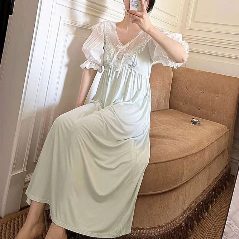 Summer Vintage Lace Night Dress Women Casual Short Sleeve Modal Cotton Nightdress Fairy Long Nightgown Princess Sleepwear
Summer Vintage Lace Night Dress Women Casual Short Sleeve Modal Cotton Nightdress Fairy Long Nightgown Princess Sleepwear