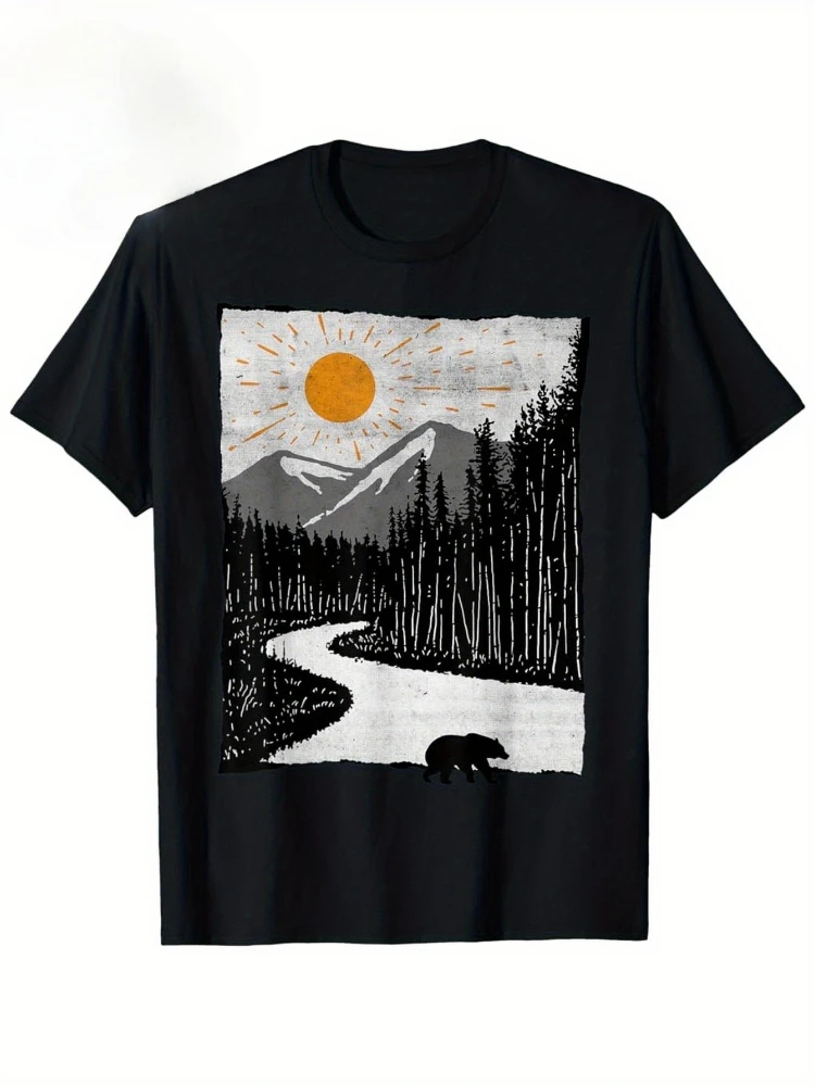 Vintage Forest Bear,Nature Design with Mountain and River Scene design -100% cotton O-neck printed men's T-shirt.
Vintage Forest Bear,Nature Design with Mountain and River Scene design -100% cotton O-neck printed men's T-shirt.