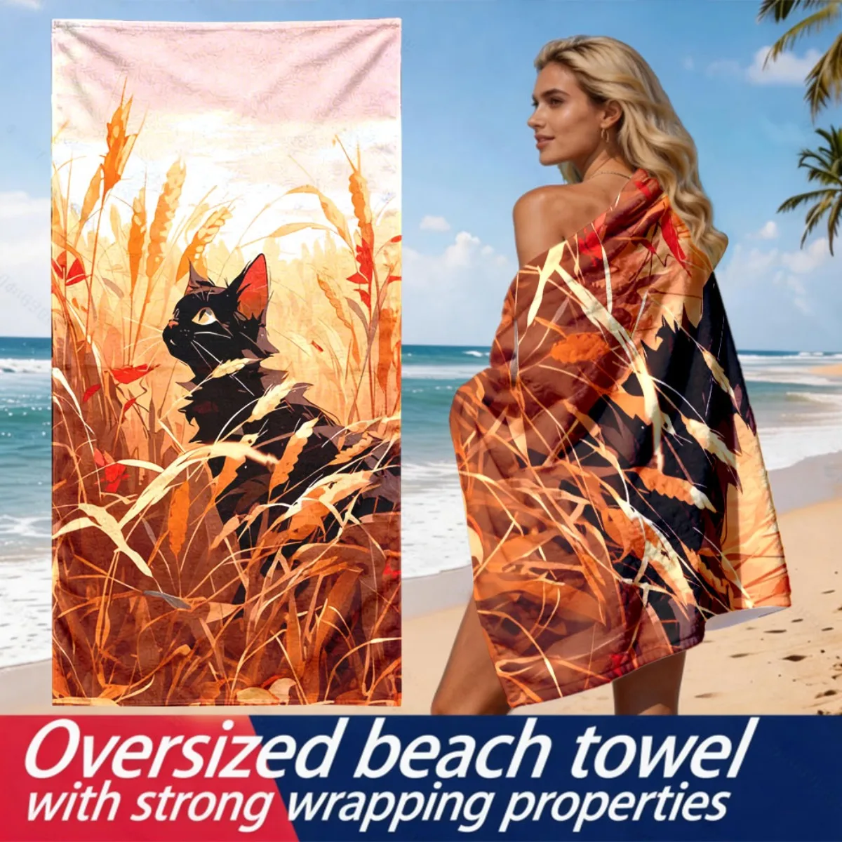 Watercolor style sunset black cat polyester microfiber beach towel is highly absorbent, suitable for swimming and beach outings
Watercolor style sunset black cat polyester microfiber beach towel is highly absorbent, suitable for swimming and beach outings