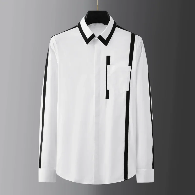 2025 Ribbon Splicing Cotton Mens Dress Shirts High Quality Long Sleeve Casual Male Shirts Fashion Slim Fit Party Man Shirts
2025 Ribbon Splicing Cotton Mens Dress Shirts High Quality Long Sleeve Casual Male Shirts Fashion Slim Fit Party Man Shirts