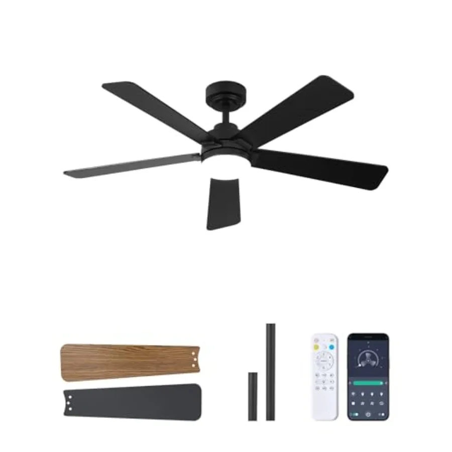 Bedroom living room ceiling fan: 48-inch black DC motor fan with dimmable 3CCT LED lights, remote control, downrod mount, and 1
Bedroom living room ceiling fan: 48-inch black DC motor fan with dimmable 3CCT LED lights, remote control, downrod mount, and 1