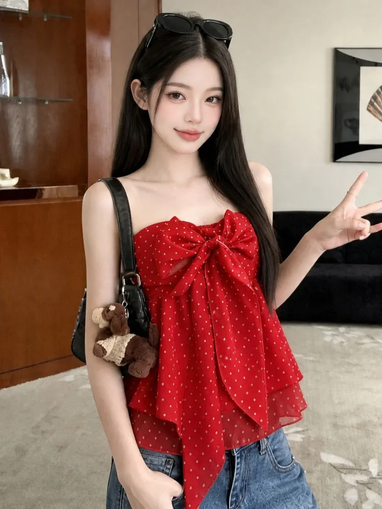 Sexy Spotted Knot Tube Top Vest Short Style Women's Summer Versatile Checkered Print Loose Fit Citywalk Friendly
Sexy Spotted Knot Tube Top Vest Short Style Women's Summer Versatile Checkered Print Loose Fit Citywalk Friendly