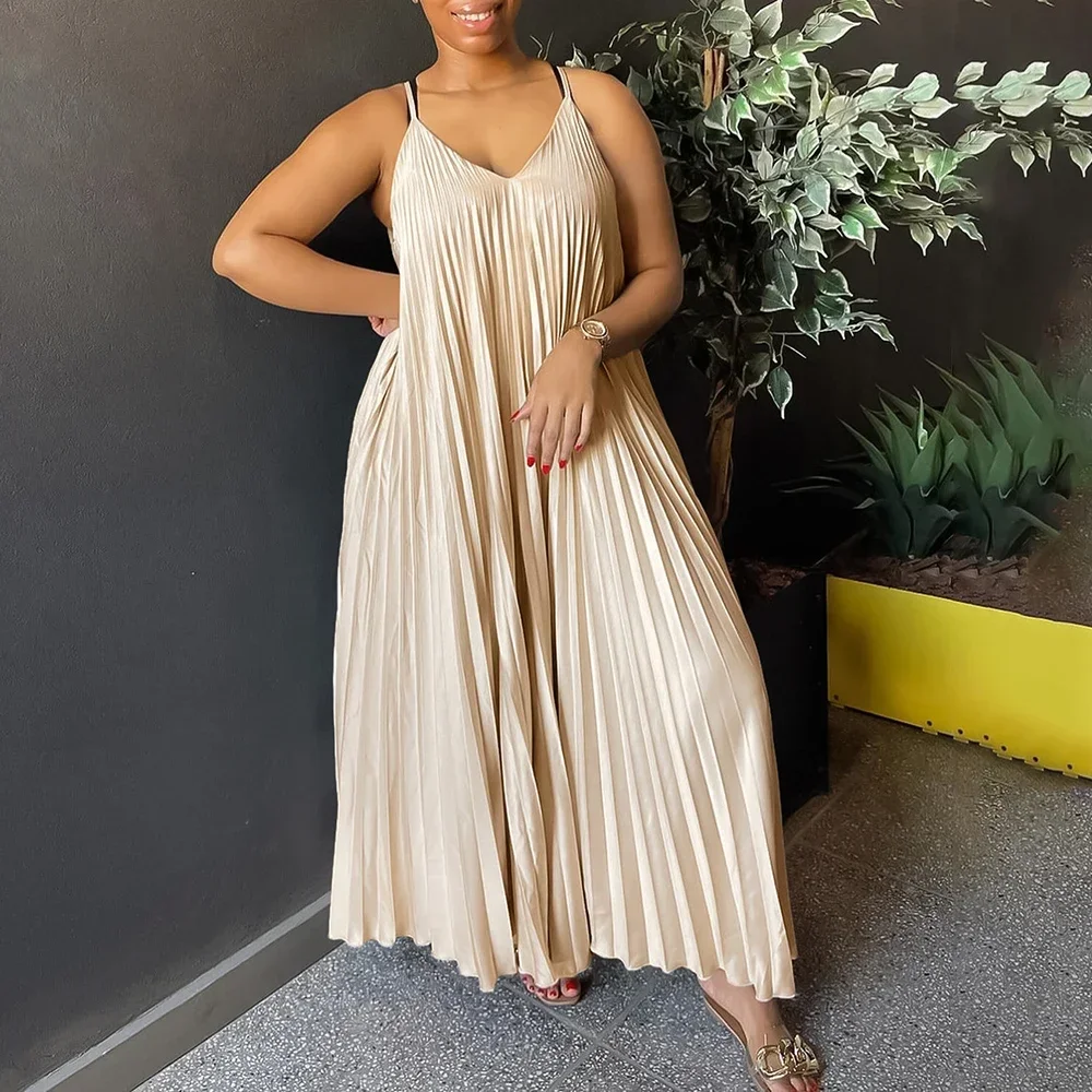 FDEY Women's summer new suspender pleated sexy fashion casual A-line skirt solid color maxi dress dress
FDEY Women's summer new suspender pleated sexy fashion casual A-line skirt solid color maxi dress dress