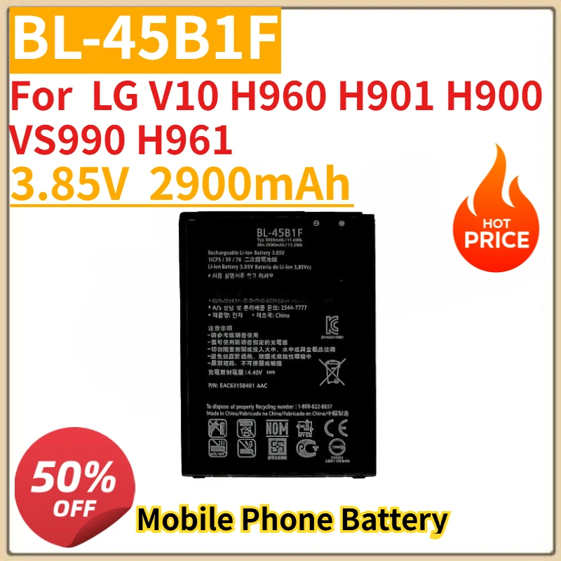 New BL-44E1F BL-45B1F Mobile Phone Battery 3.85V 3080/2900mAh For LG V20 H918 V10 H960 H968 H901 H900 VS990 H961
New BL-44E1F BL-45B1F Mobile Phone Battery 3.85V 3080/2900mAh For LG V20 H918 V10 H960 H968 H901 H900 VS990 H961