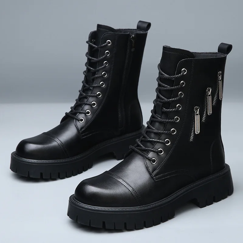 Men's Thick Bottomed Fleece Lined High Top Motorcycle Boots Winter Warm Work Boots Casual Style Patchwork Upper
Men's Thick Bottomed Fleece Lined High Top Motorcycle Boots Winter Warm Work Boots Casual Style Patchwork Upper