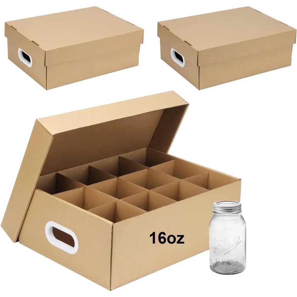 Stackable 16 oz Cardboard Jar Storage Boxes with Handles and Dividers for Canning Organization
Stackable 16 oz Cardboard Jar Storage Boxes with Handles and Dividers for Canning Organization