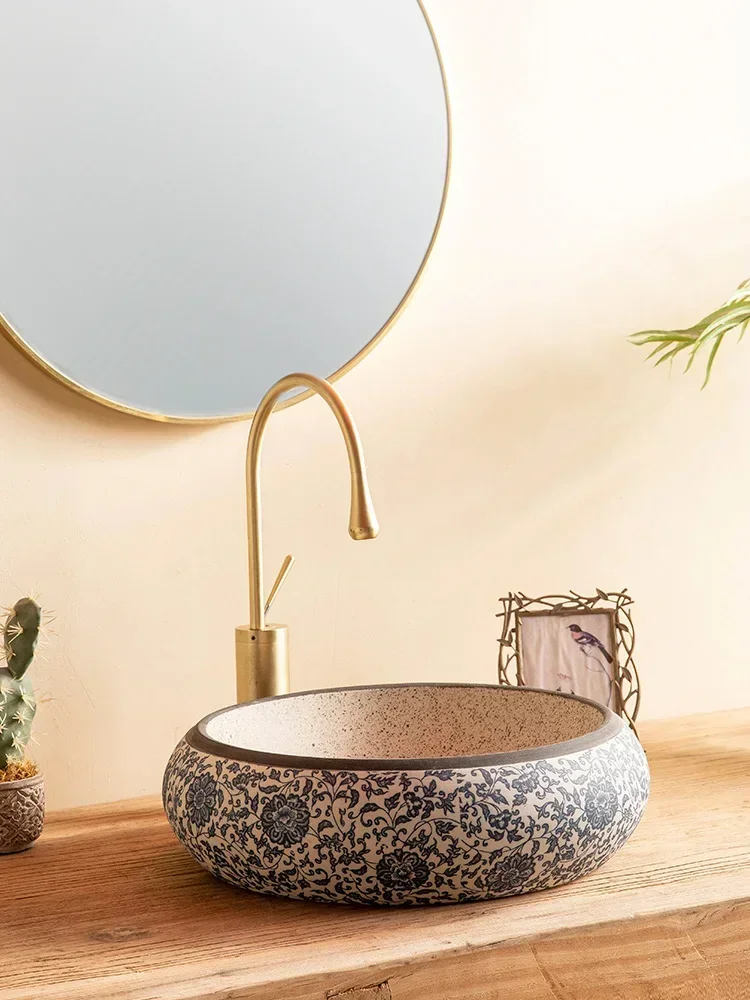 Retro Chinese Style round Table Wash Basin Art Outdoor Ceramic Basin Balcony Table Basin Bathroom Washbasin
Retro Chinese Style round Table Wash Basin Art Outdoor Ceramic Basin Balcony Table Basin Bathroom Washbasin