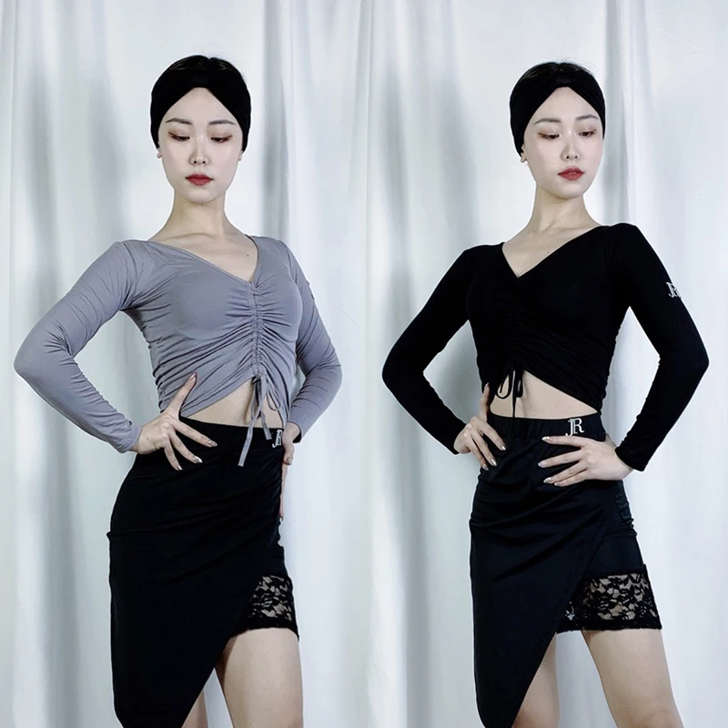 Women Latin Dance Costume V-neck Drawstring Long Sleeved Shirt Top Practice Chacha Rumba Tango Latin Performance Wear DQL9760
Women Latin Dance Costume V-neck Drawstring Long Sleeved Shirt Top Practice Chacha Rumba Tango Latin Performance Wear DQL9760