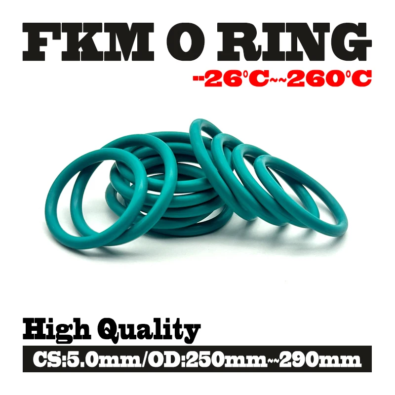 Green FKM O-Rings CS 5mm OD 250mm~290mm weather resistance Chemical/pressure Resistance Seals Automotive Machinery Parts Gasket
Green FKM O-Rings CS 5mm OD 250mm~290mm weather resistance Chemical/pressure Resistance Seals Automotive Machinery Parts Gasket