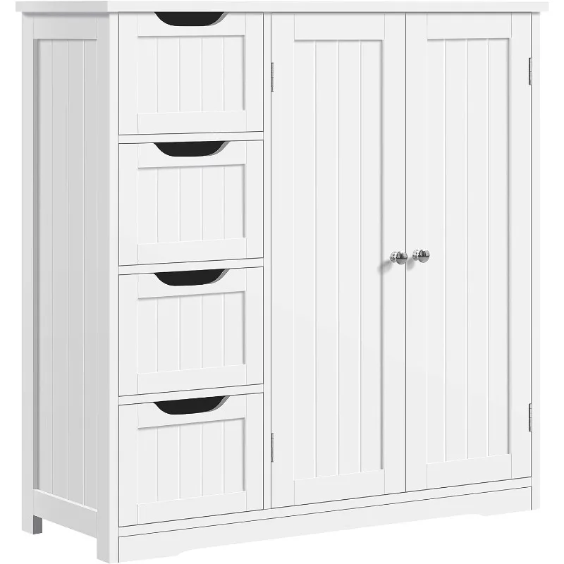 Wooden Bathroom Floor Cabinet, Side Storage Organizer Cabinet with 4 Drawers & Double Doors
Wooden Bathroom Floor Cabinet, Side Storage Organizer Cabinet with 4 Drawers & Double Doors