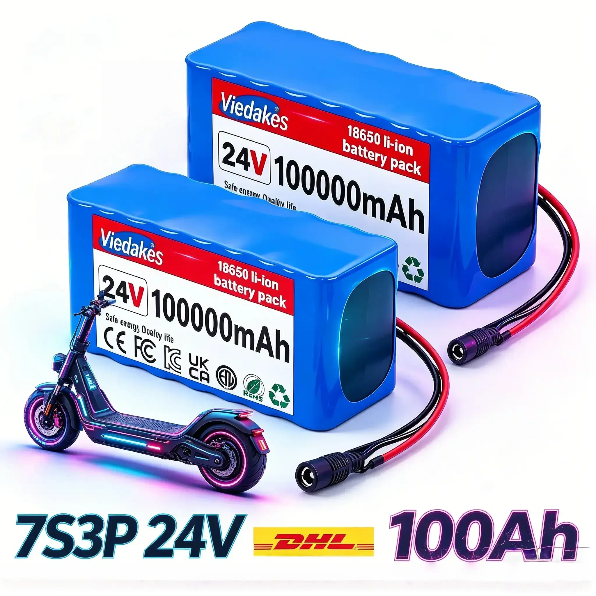 Viedakes 24V 100Ah 7S3P 18650 Lithium Battery Pack High Safety BMS System Grade A Cells Rechargeable Power Module
Viedakes 24V 100Ah 7S3P 18650 Lithium Battery Pack High Safety BMS System Grade A Cells Rechargeable Power Module