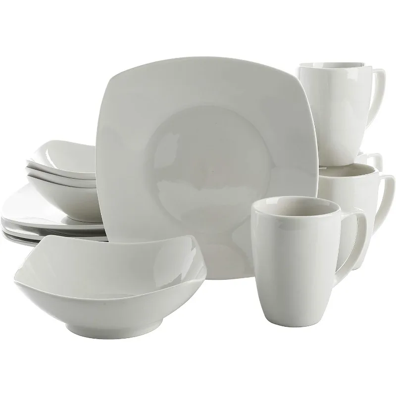 Porcelain Chip and Scratch Resistant Dinnerware set, Service for 4 (12pcs), White (Soft Square)
Porcelain Chip and Scratch Resistant Dinnerware set, Service for 4 (12pcs), White (Soft Square)