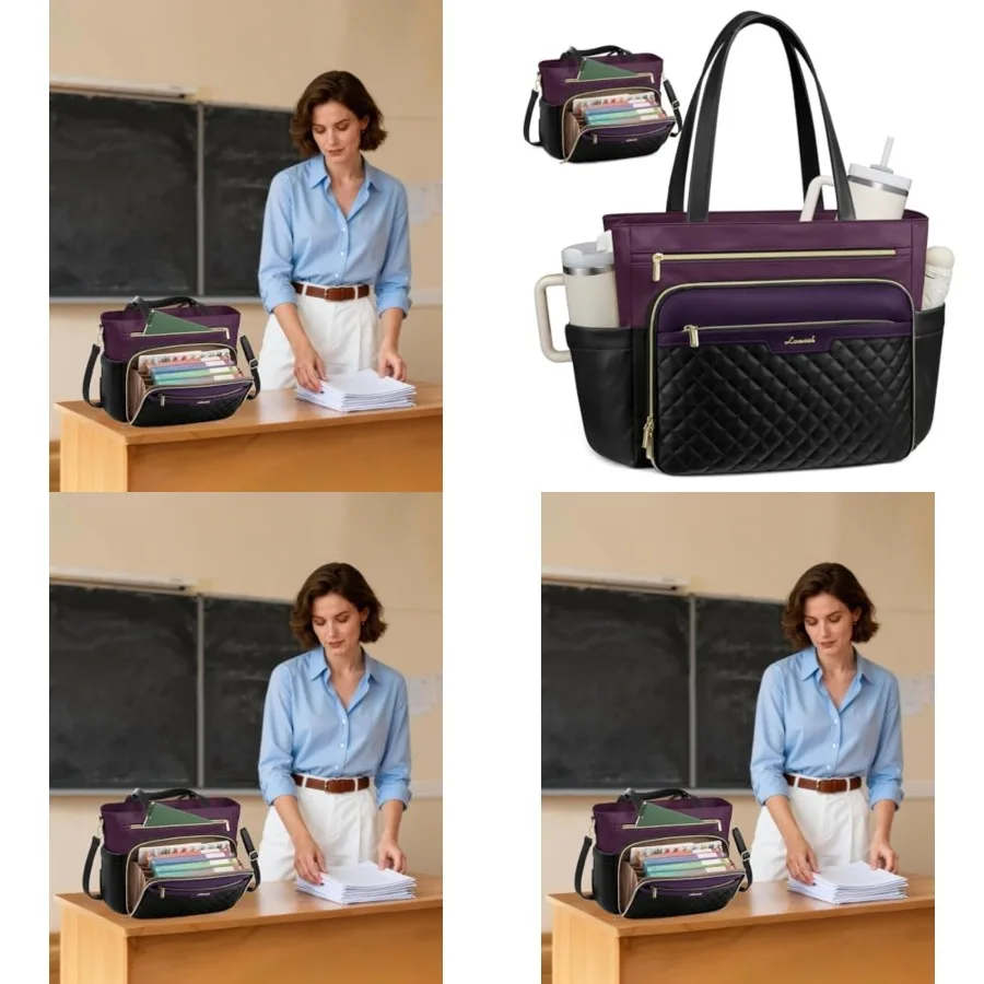LOVEVOOK Teacher Tote Bag with Accordion File Pocket, Soft PU Leather Work Briefcase Quilted Laptop Bag with Large Cup Holder
LOVEVOOK Teacher Tote Bag with Accordion File Pocket, Soft PU Leather Work Briefcase Quilted Laptop Bag with Large Cup Holder