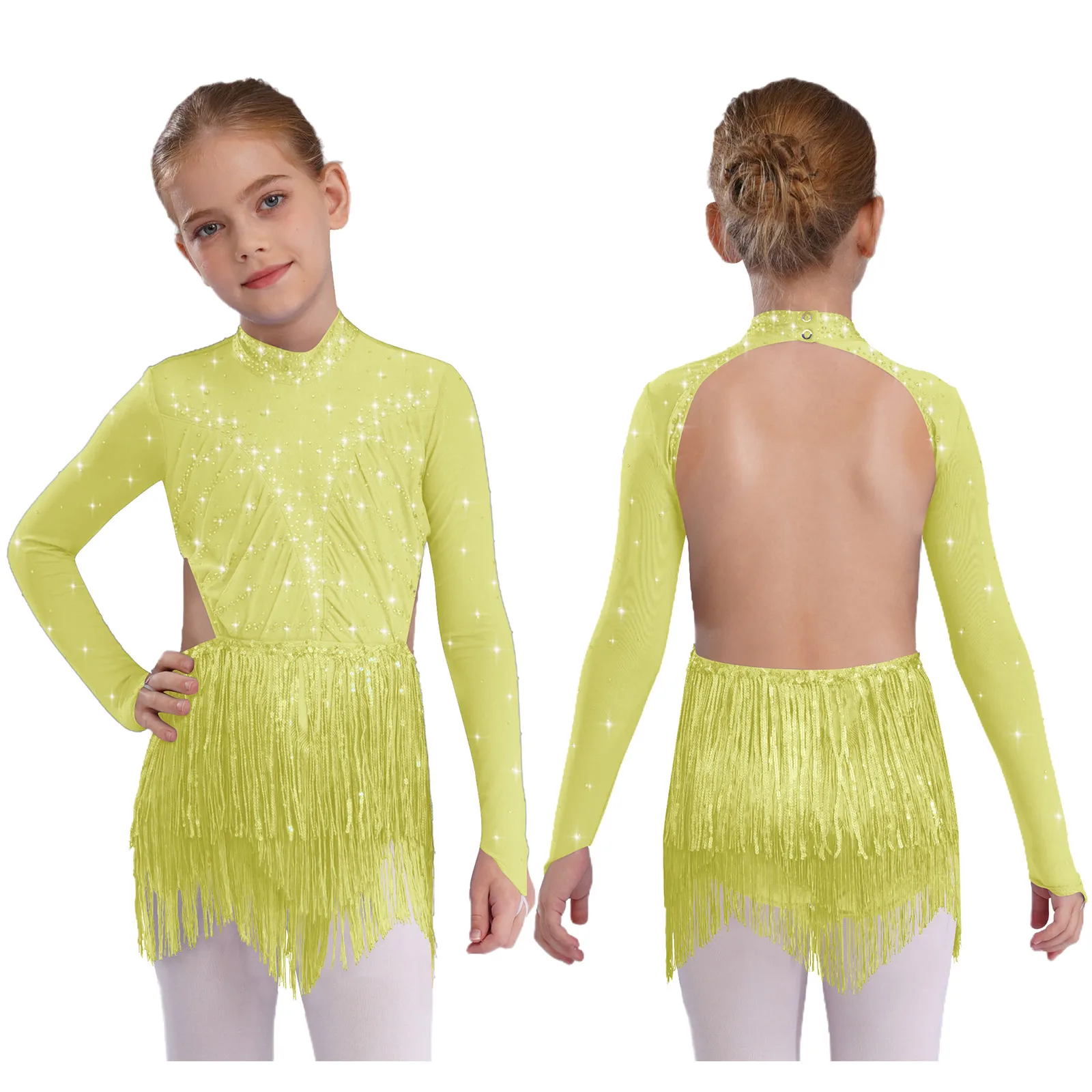 Kids Girls Lyrical Latin Cha-cha Dance Leotard Long Sleeve Backless Rhinestones Bodysuit for Latin Performance Competition Dress
Kids Girls Lyrical Latin Cha-cha Dance Leotard Long Sleeve Backless Rhinestones Bodysuit for Latin Performance Competition Dress