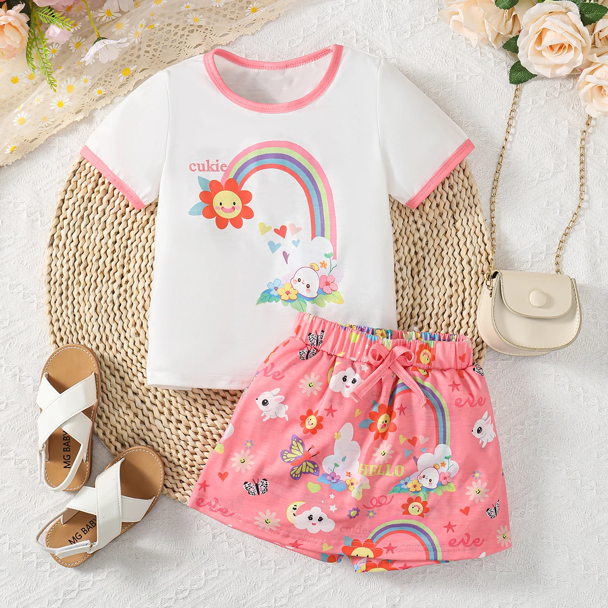 Children Girls' Set Cartoon Rabbit Rainbow Printed Top and Skirt Two Piece Set Summer Casual Set for Little Girls 4-7 Years
Children Girls' Set Cartoon Rabbit Rainbow Printed Top and Skirt Two Piece Set Summer Casual Set for Little Girls 4-7 Years