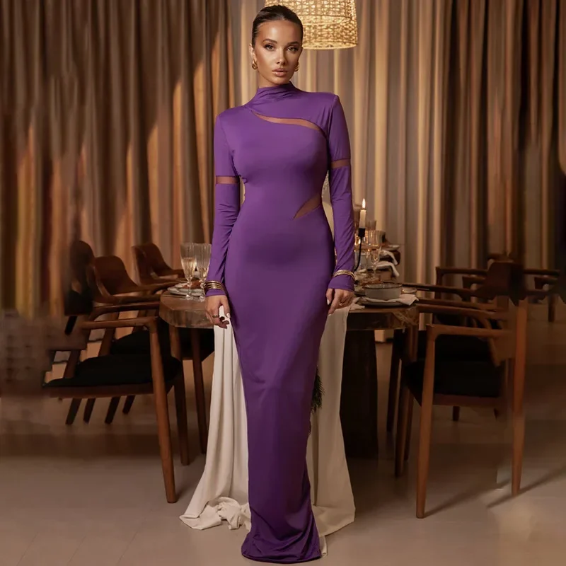 Women's Elegant Evening Dresses Slim Mesh See-through Sheath Dress Solid Colors O Neck Long Sleeve Dresses Split Dress YWFD023
Women's Elegant Evening Dresses Slim Mesh See-through Sheath Dress Solid Colors O Neck Long Sleeve Dresses Split Dress YWFD023