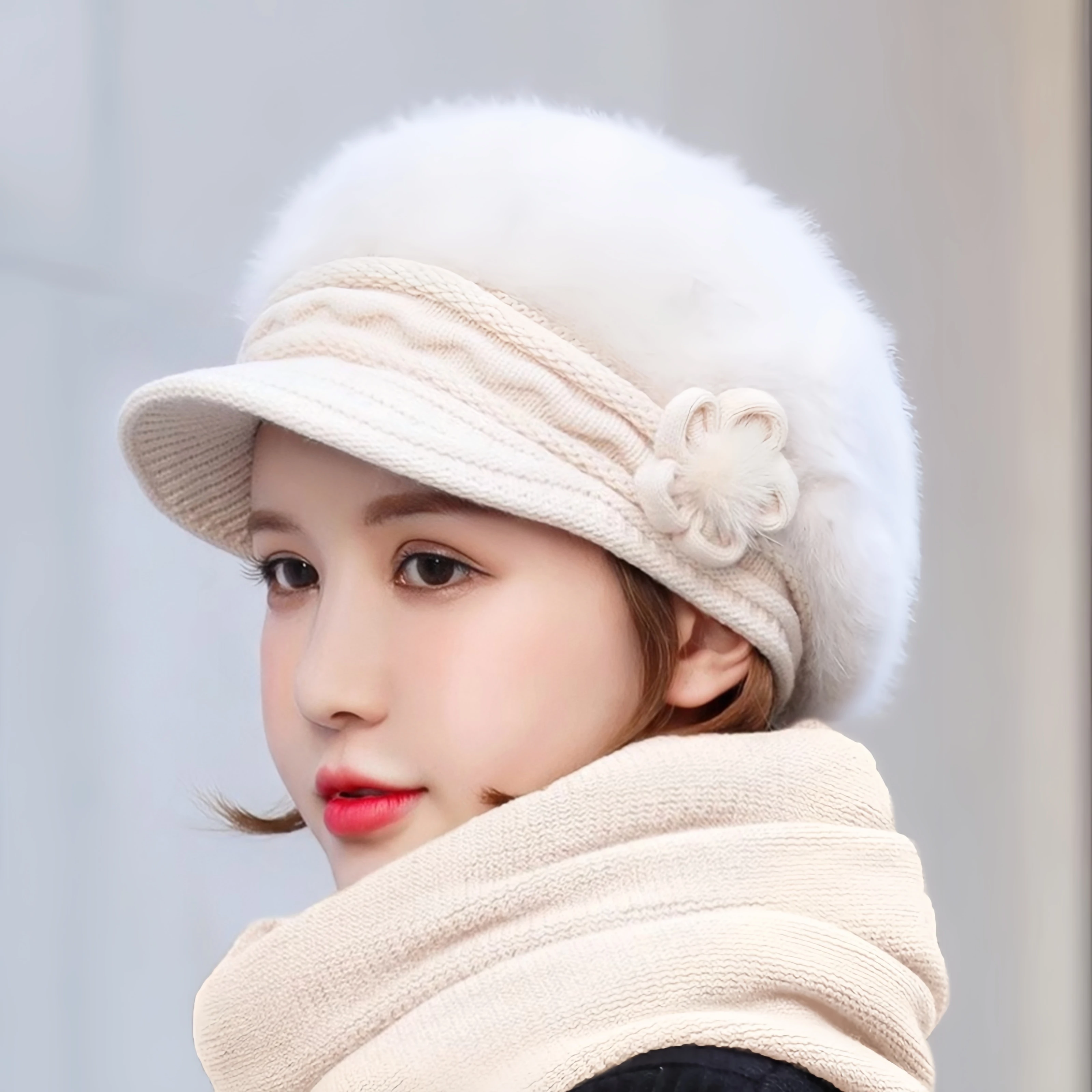 Thickened Warm Knitted Hat Women's Winter Beret Cap Korean Style Rabbit Fur Ear Protection Fashionable Street Style Cap
Thickened Warm Knitted Hat Women's Winter Beret Cap Korean Style Rabbit Fur Ear Protection Fashionable Street Style Cap