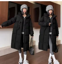 Lady's Winter Thickened Padded Coat Solid Color Pockets Hooded Loose Fit Quilted Jacket For Women Over-the-knee Female's Coat
Lady's Winter Thickened Padded Coat Solid Color Pockets Hooded Loose Fit Quilted Jacket For Women Over-the-knee Female's Coat