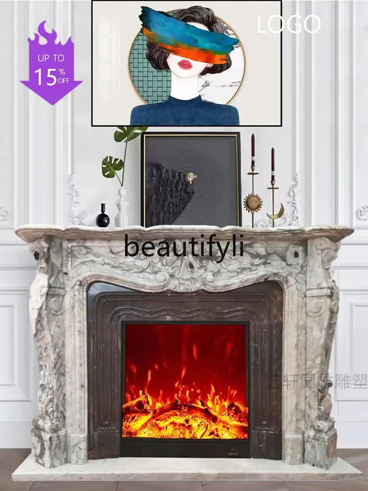 Stone carving marble large white European carved fireplace rack, living room stone decorative cabinet customization6239
Stone carving marble large white European carved fireplace rack, living room stone decorative cabinet customization6239