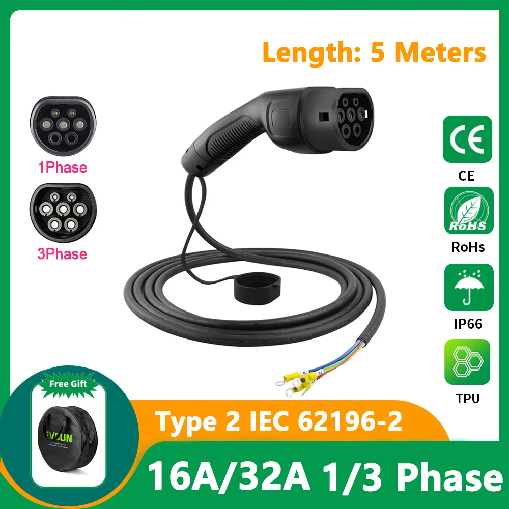Electric Vehicle Charging Cable 16A/32A 1 Phase/3 Phase Type 2 EVSE Cord EV Charger Female to Male IEC 62196-2 Plug
Electric Vehicle Charging Cable 16A/32A 1 Phase/3 Phase Type 2 EVSE Cord EV Charger Female to Male IEC 62196-2 Plug