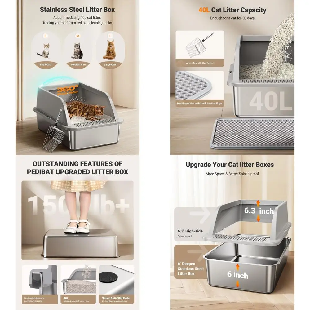 Очень большой закрытый металлический лоток для кошек с высокими бортиками для крупных кошек, в комплекте с крышкой, легкоочищаемым ковриком и набором для уборки, защита от запаха
Очень большой закрытый металлический лоток для кошек с высокими бортиками для крупных кошек, в комплекте с крышкой, легкоочищаемым ковриком и набором для уборки, защита от запаха