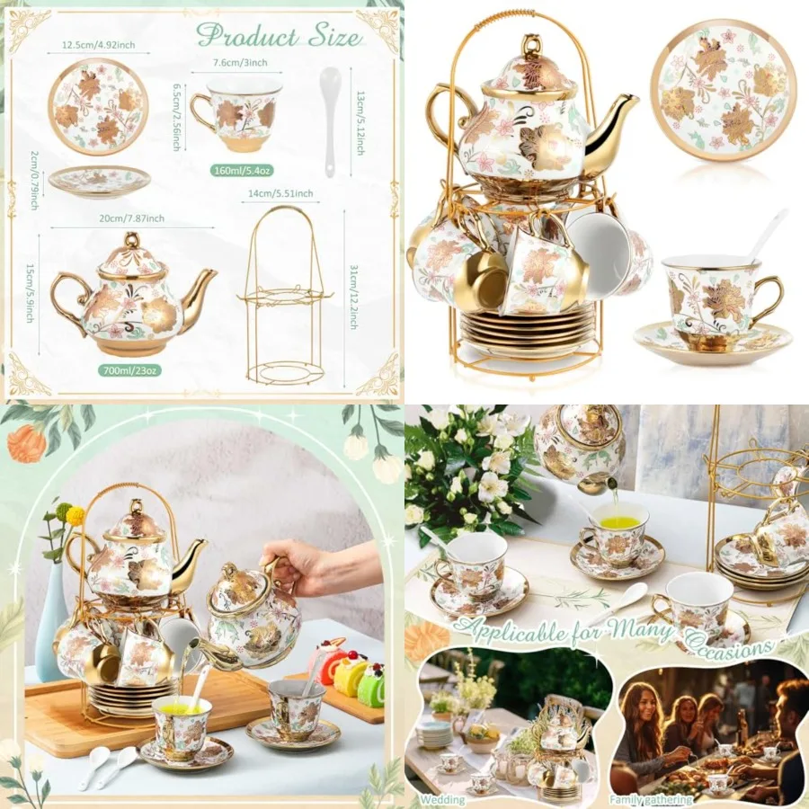 Zhehao Pcs Porcelain Tea Set with Metal Holder and Spoon Adult Ceramic Tea Set European Flower Painting Teapot Cup Saucer Spoon
Zhehao Pcs Porcelain Tea Set with Metal Holder and Spoon Adult Ceramic Tea Set European Flower Painting Teapot Cup Saucer Spoon