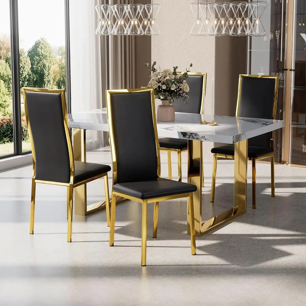 Mid-Century Modern Dining Chairs Set of 4, Black Faux Leather with Chrome Gold Legs, Curved High Back & Cloud Cushioning, Non-Sl
Mid-Century Modern Dining Chairs Set of 4, Black Faux Leather with Chrome Gold Legs, Curved High Back & Cloud Cushioning, Non-Sl