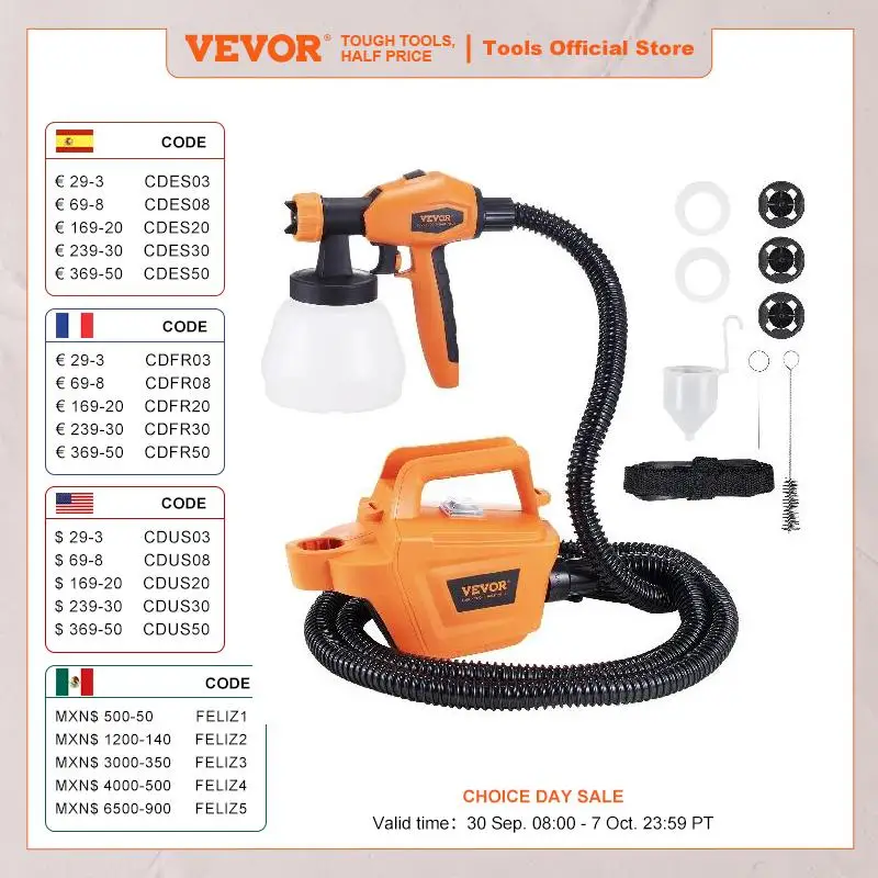 VEVOR HVLP Paint Sprayer 500W/1300W Electric Spray Paint Gun with Air Hose 1300ml Container HVLP Spray Gun for House Painting
VEVOR HVLP Paint Sprayer 500W/1300W Electric Spray Paint Gun with Air Hose 1300ml Container HVLP Spray Gun for House Painting