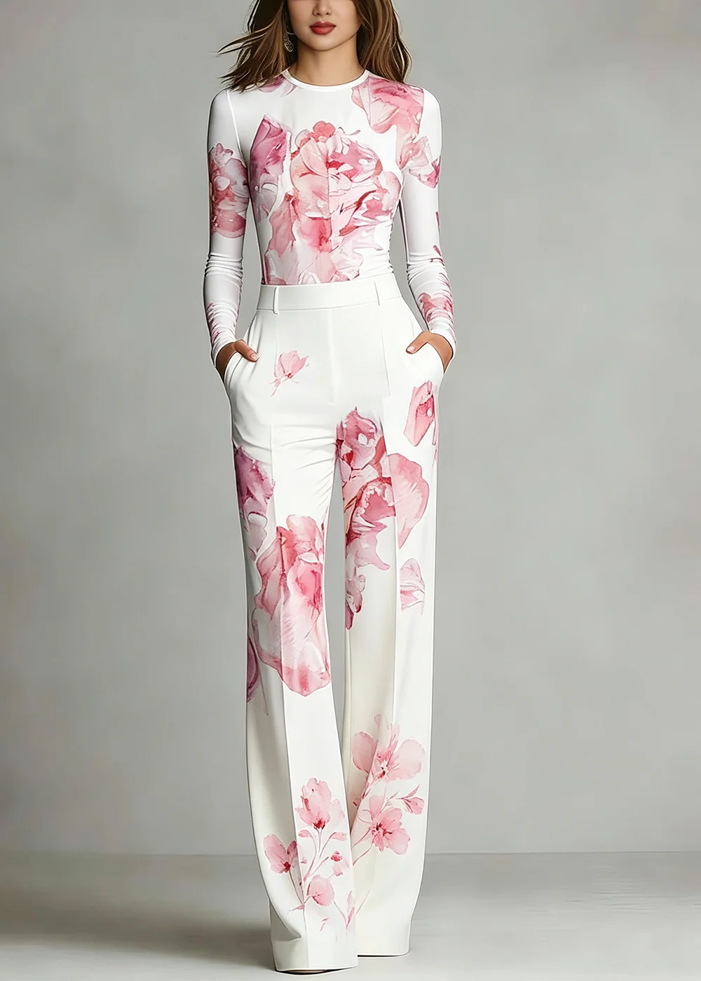 Women's Fashion Elegant 2 Piece Set Long Sleeve Fitted Floral Print Top High Waist Pocket Wide Leg Trousers Daily Office Wear
Women's Fashion Elegant 2 Piece Set Long Sleeve Fitted Floral Print Top High Waist Pocket Wide Leg Trousers Daily Office Wear