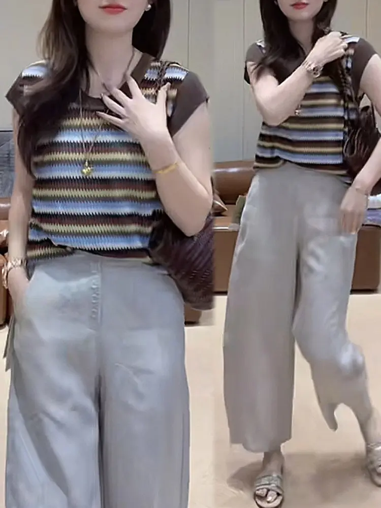 2026 Summer New round Neck Striped Color Block Short Sleeve Women's Casual Straight Leg Pants Fashionable Set Breathable Poly...
2026 Summer New round Neck Striped Color Block Short Sleeve Women's Casual Straight Leg Pants Fashionable Set Breathable Poly...