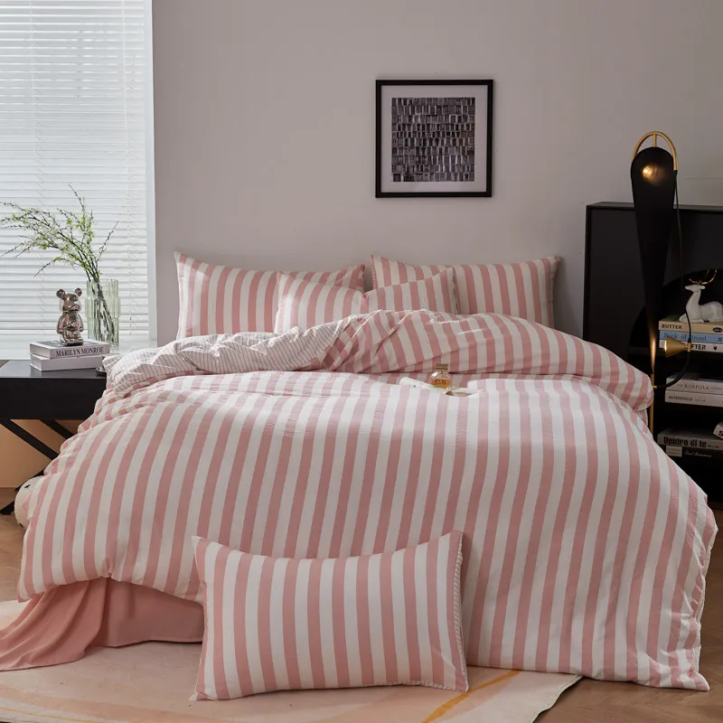 4Pcs Washed Microfiber Vertical striped colorful Bedding Set, Sweet Style Soft Duvet Cover with Zipper Flat Sheet Pillowcases
4Pcs Washed Microfiber Vertical striped colorful Bedding Set, Sweet Style Soft Duvet Cover with Zipper Flat Sheet Pillowcases