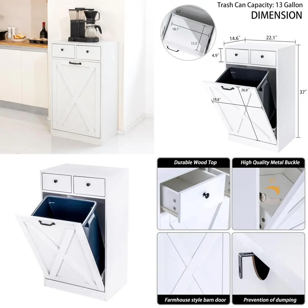 Белый деревянный наклонный шкаф для мусорного бака с двумя ящиками, кухонным мусорным баком и шкафом для переработки, скрытым хранилищем для мусора с защитой от домашних животных
Белый деревянный наклонный шкаф для мусорного бака с двумя ящиками, кухонным мусорным баком и шкафом для переработки, скрытым хранилищем для мусора с защитой от домашних животных