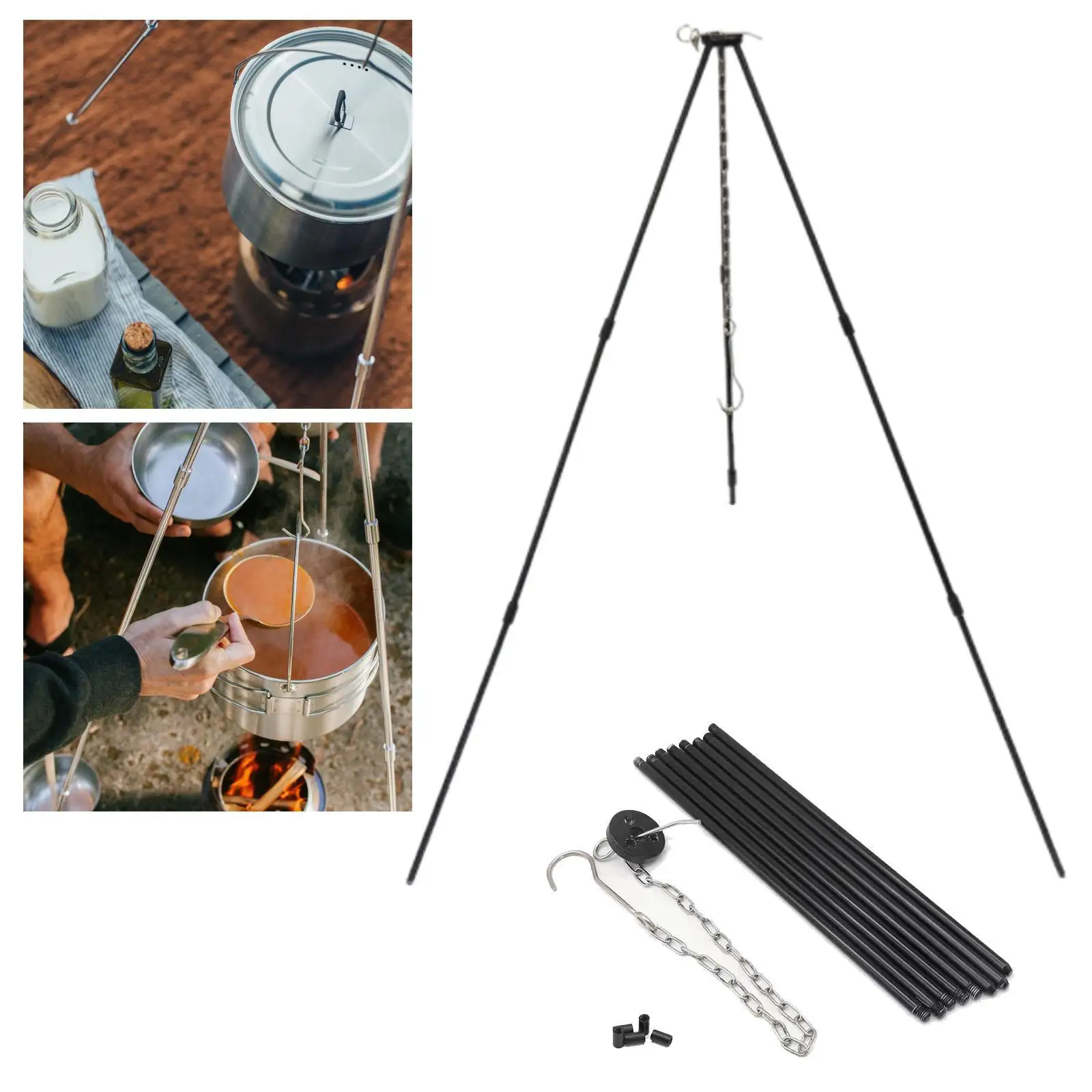 Camping Tripod with Hanging Chain Camping Equipment Campfire Cooking Accessories
Camping Tripod with Hanging Chain Camping Equipment Campfire Cooking Accessories