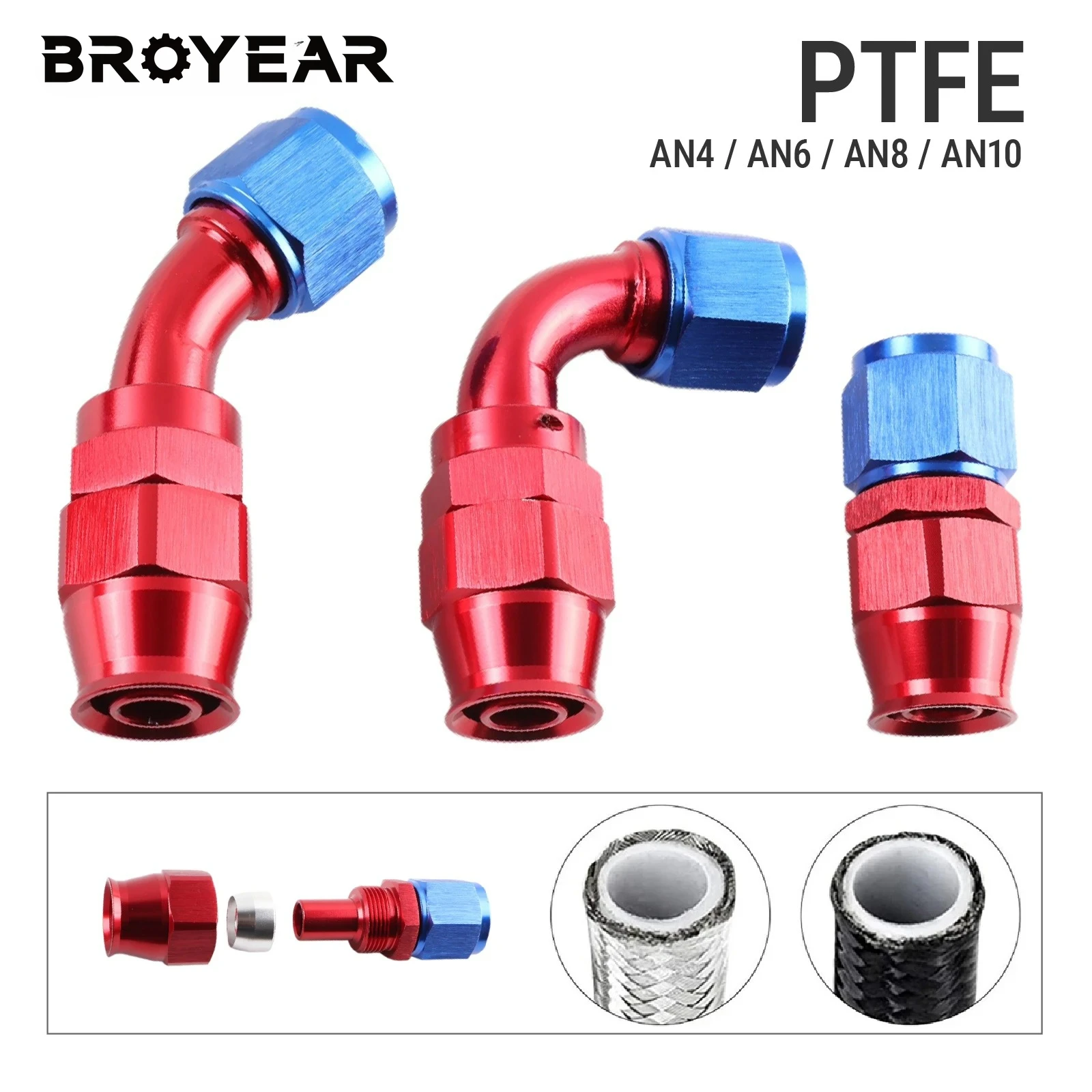 Broyear High Quantity AN4 6 8 10 PTFE Fuel Oil Hose End Fitting 0/45/90/180 Degree Swivel Hose End Adapter Kit
Broyear High Quantity AN4 6 8 10 PTFE Fuel Oil Hose End Fitting 0/45/90/180 Degree Swivel Hose End Adapter Kit